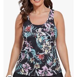 Fullfitall black tropical floral tankini top XXL 20
